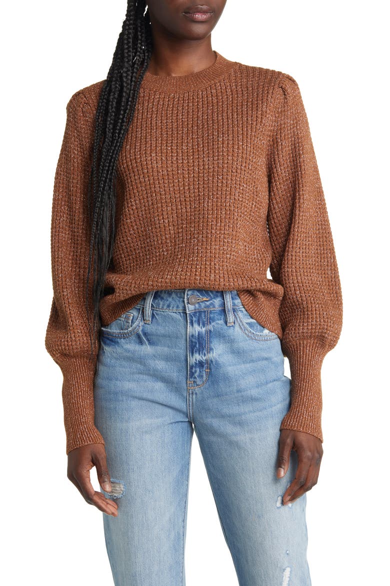 Peekaboo Sweater, Main, color, BROWN BISON- SILVER