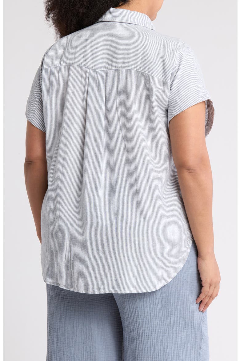 Double Pocket Linen Blend Camp Shirt, Alternate, color, BLUE VINTAGE LEAH STRIPE