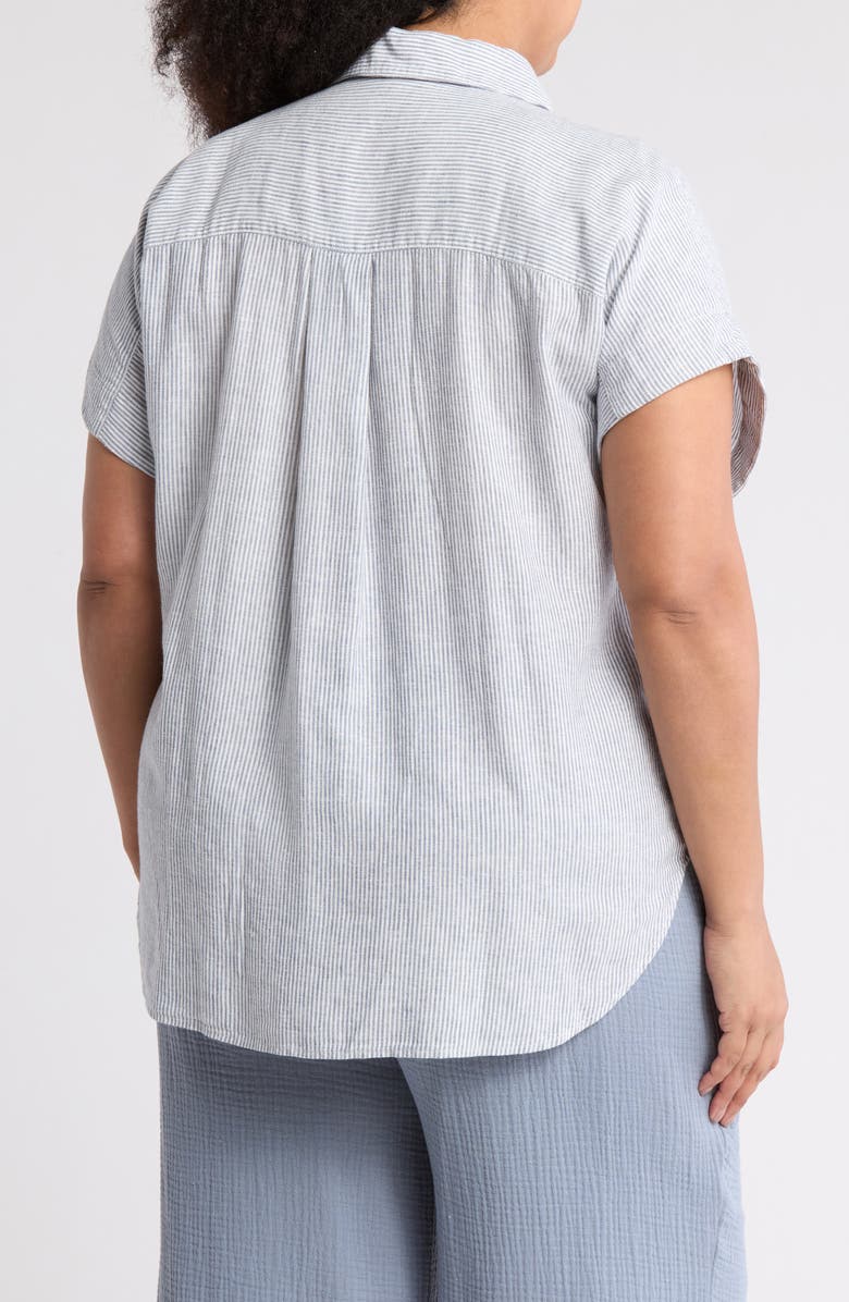 Caslon<sup>®</sup> Double Pocket Linen Blend Camp Shirt, Alternate, color, Blue Vintage Leah Stripe