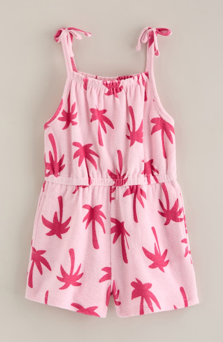 Tucker + Tate Kids' Bow Strap Cotton Terry Romper, Main, color, Pink- Pink Magenta Palms