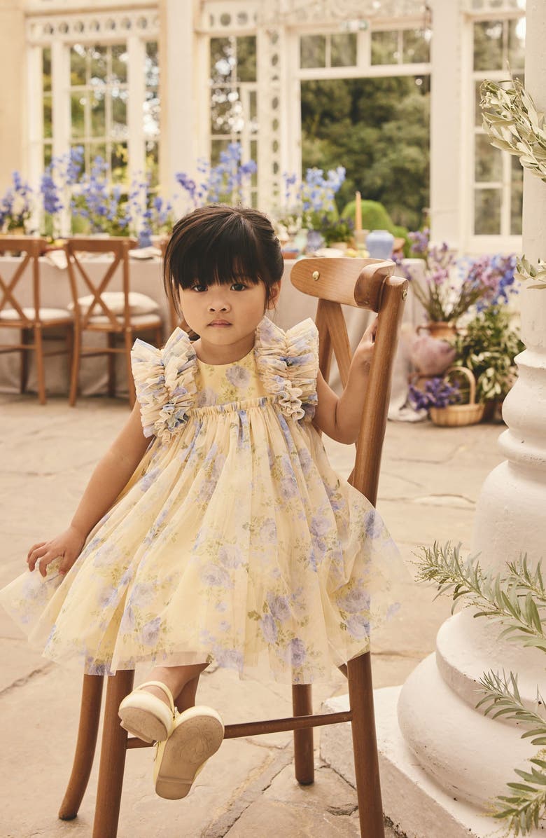 NEXT Kids' Floral Mesh Dress, Alternate, color, Yellow