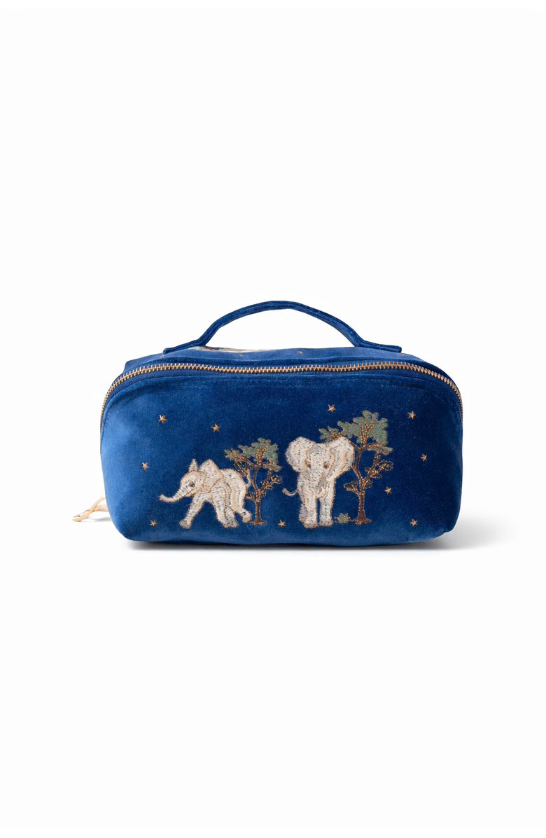 Elizabeth Scarlett Baby Elephant Conservation Velvet Open Flat Makeup Bag, Main, color, Navy