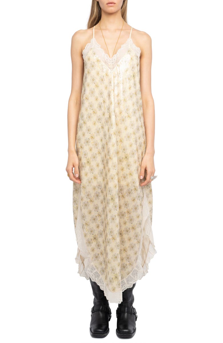 Zadig & Voltaire Ristyl Mirror Flowers Sequin Slipdress, Main, color, Vanille