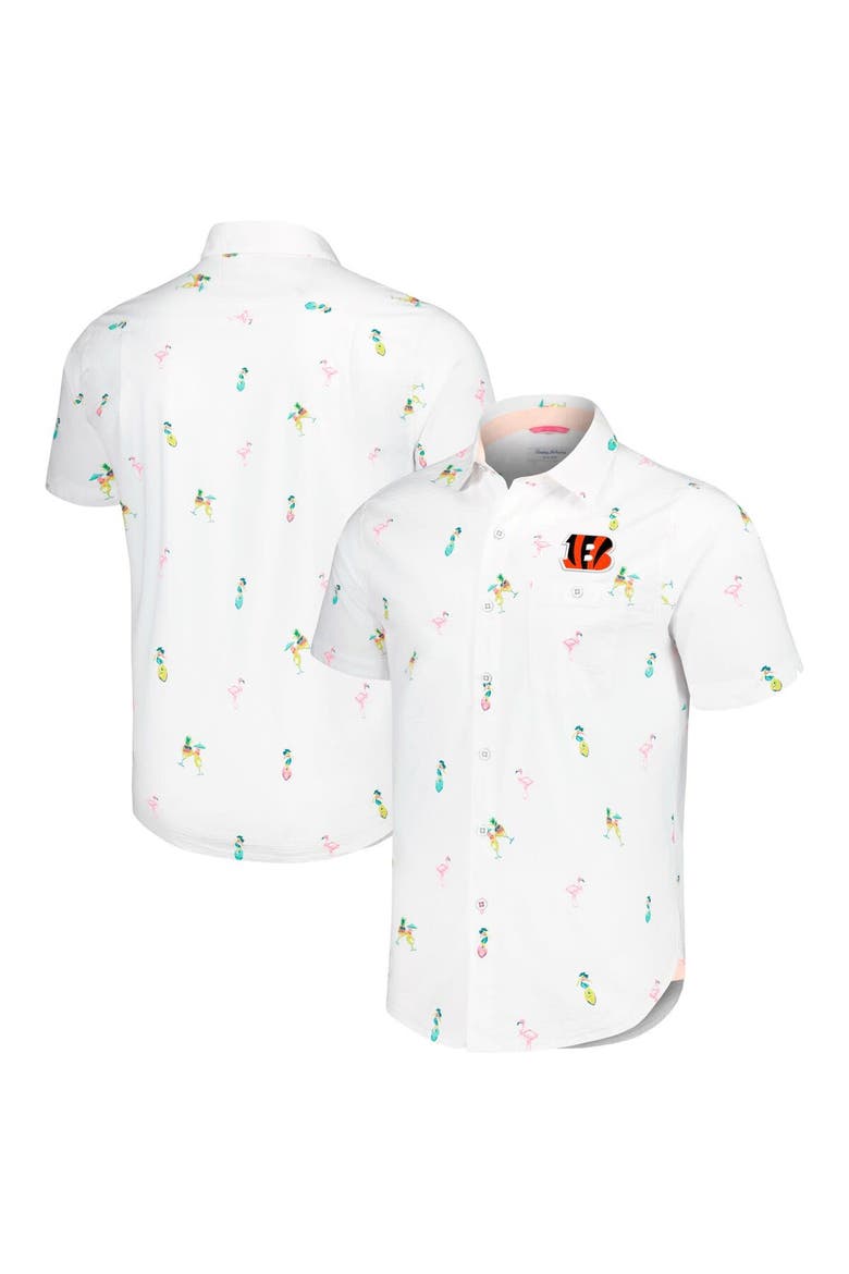 Men's Tommy Bahama White Cincinnati Bengals Nova Wave Flocktail Button-Up Shirt, Main, color, White