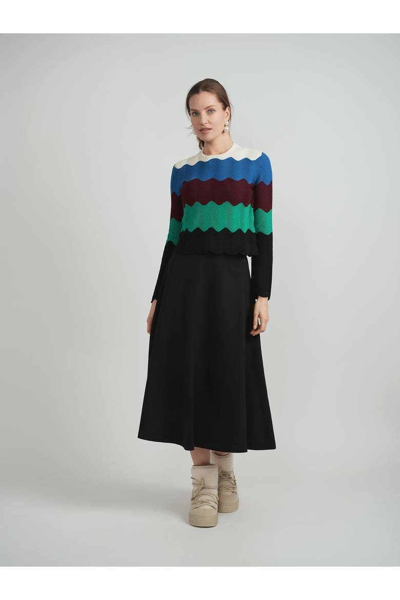 Crochet Color Blocked Wavy Round Neck Cardigan, Alternate, color, Multi