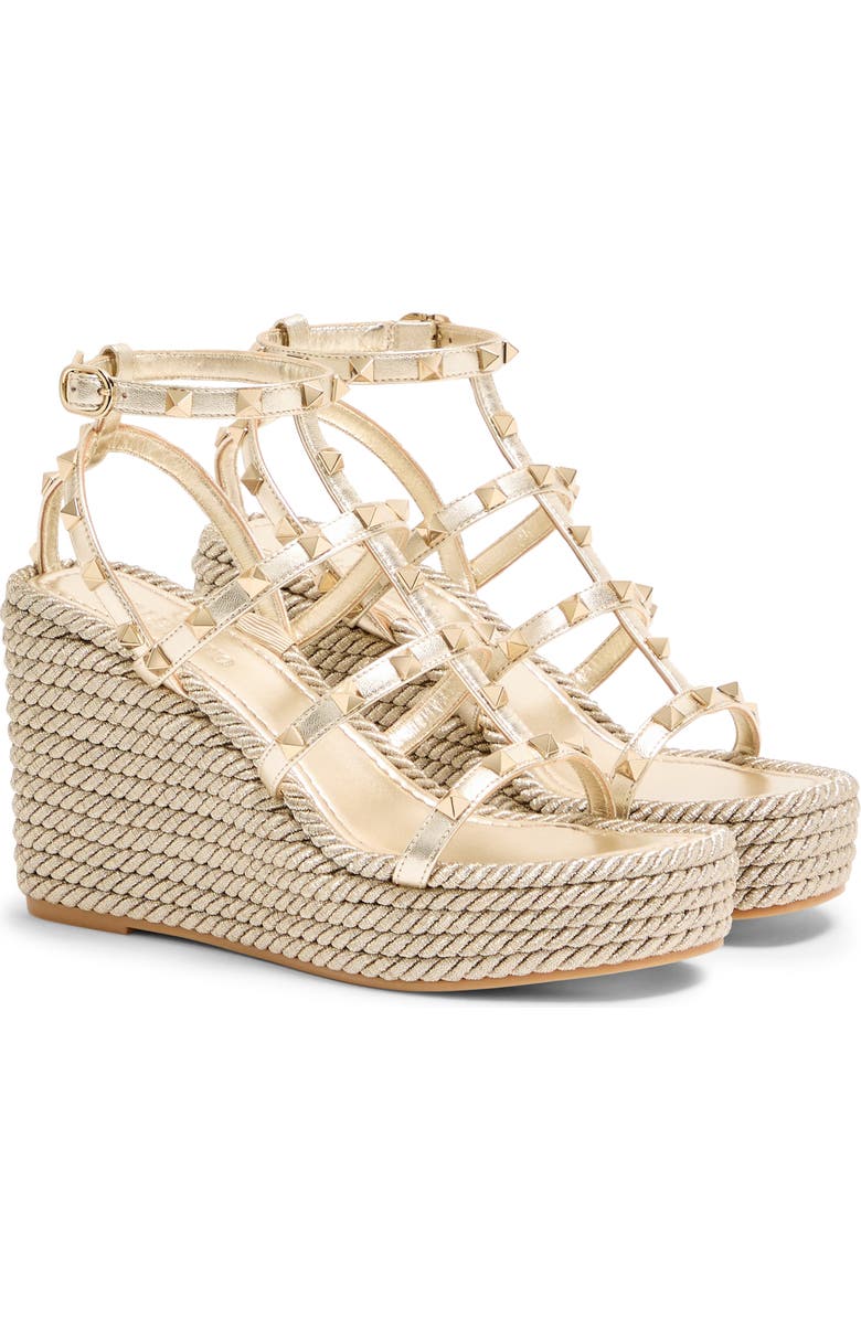 Valentino Rockstud Espadrille Wedge Sandal, Main, color, Platino