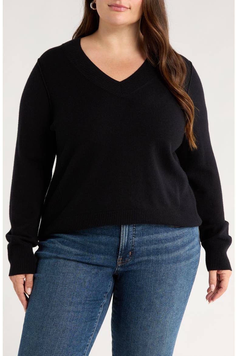 V-Neck Wool & Cashmere Sweater, Main, color, BLACK ROCK