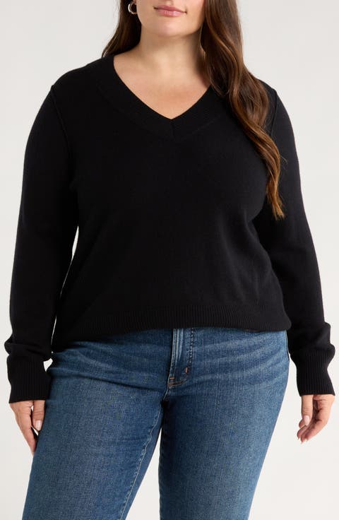 V-Neck Wool & Cashmere Sweater (Plus)