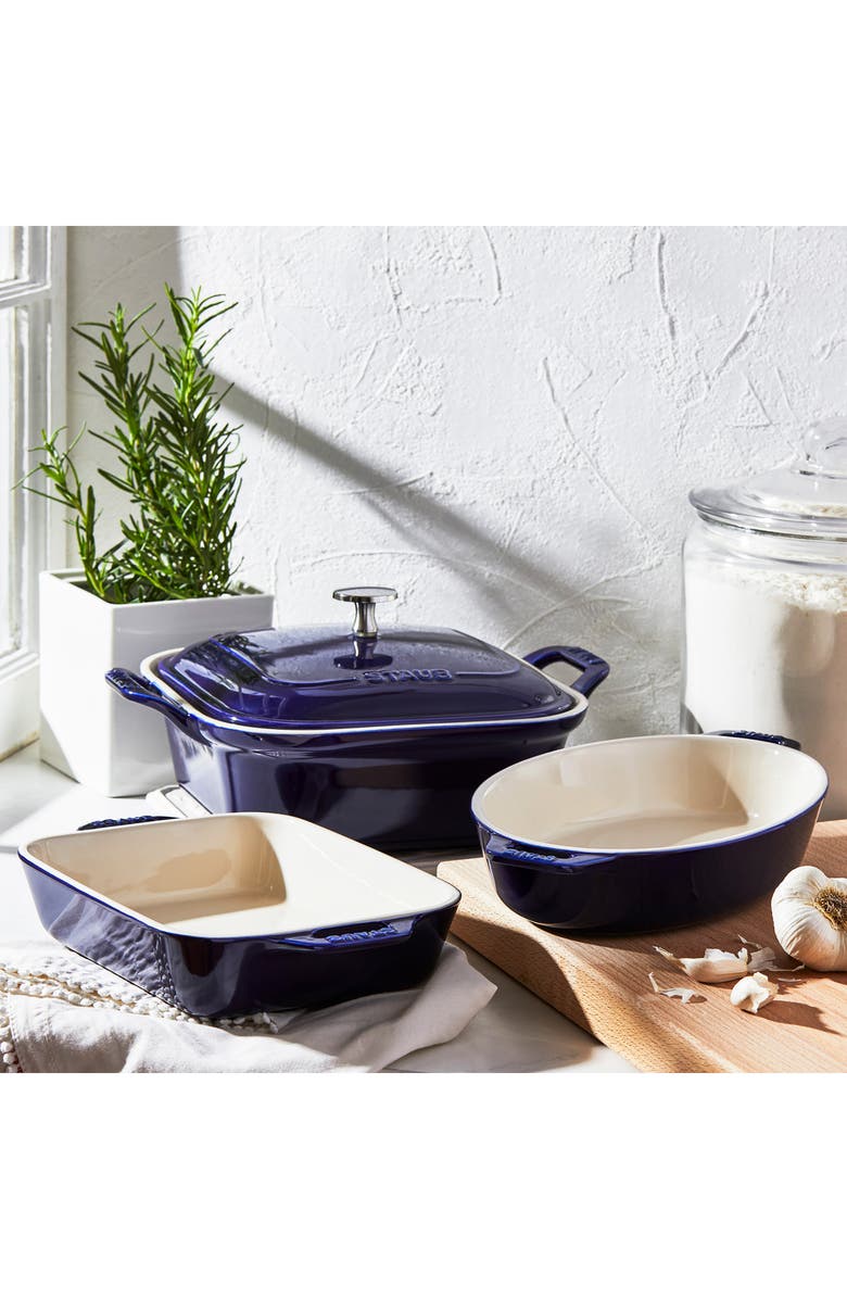Staub 4-Piece Ceramic Baking Dish Set, Alternate, color, Dark Blue