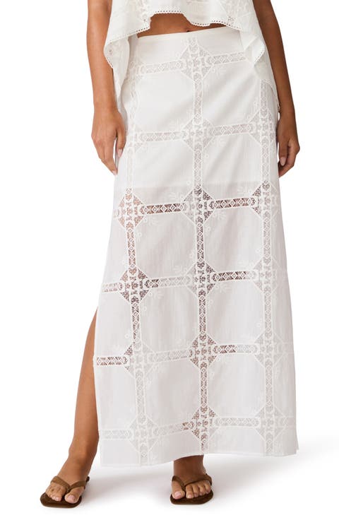 Monique Lace & Embroidery Detail Cotton Maxi Skirt
