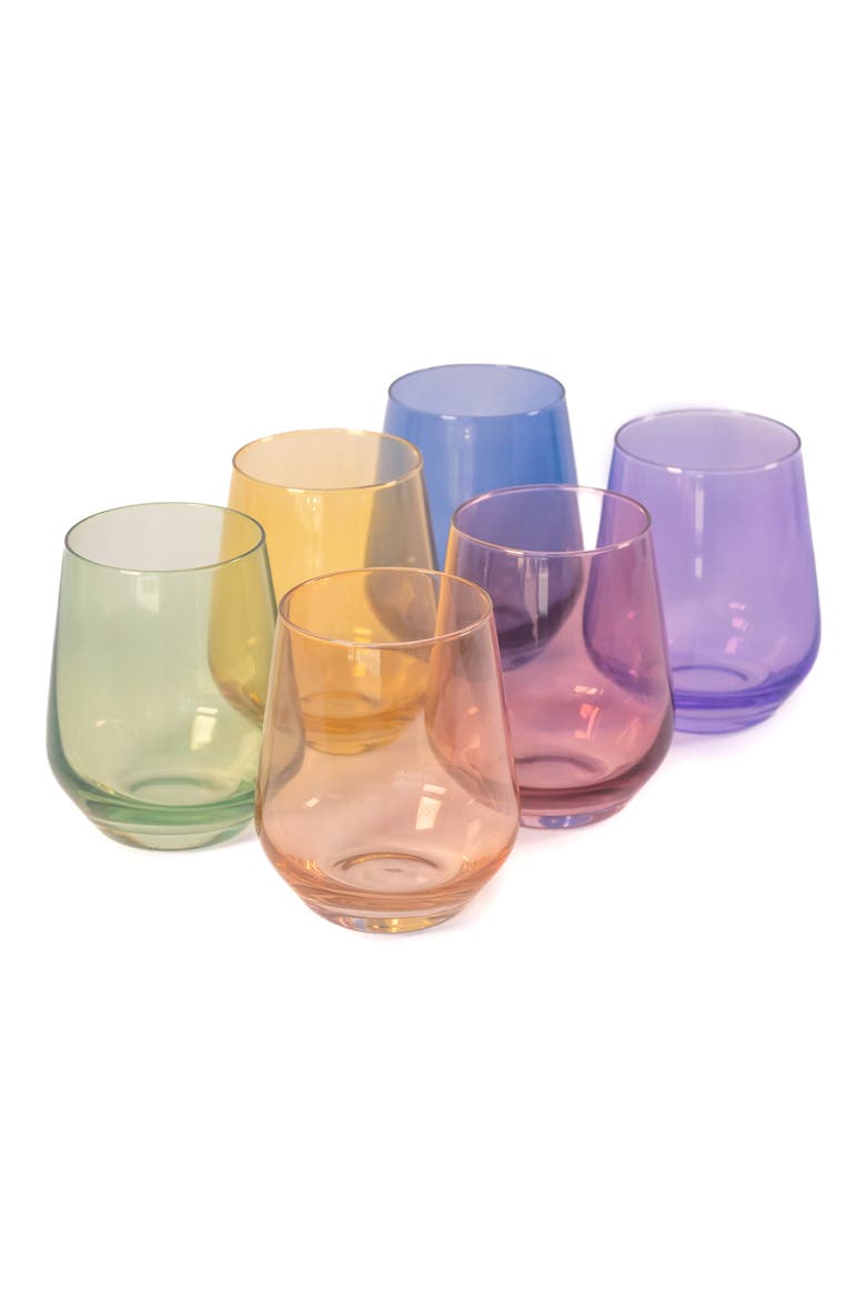 Set of 6 Stemless Wine Glasses, Main, color, PASTEL MIXED