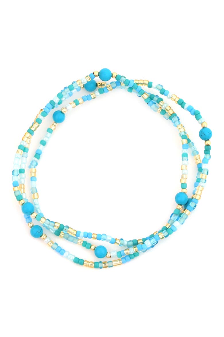 Set of 3 Beaded Stretch Bracelets, Main, color, TURQUOISE