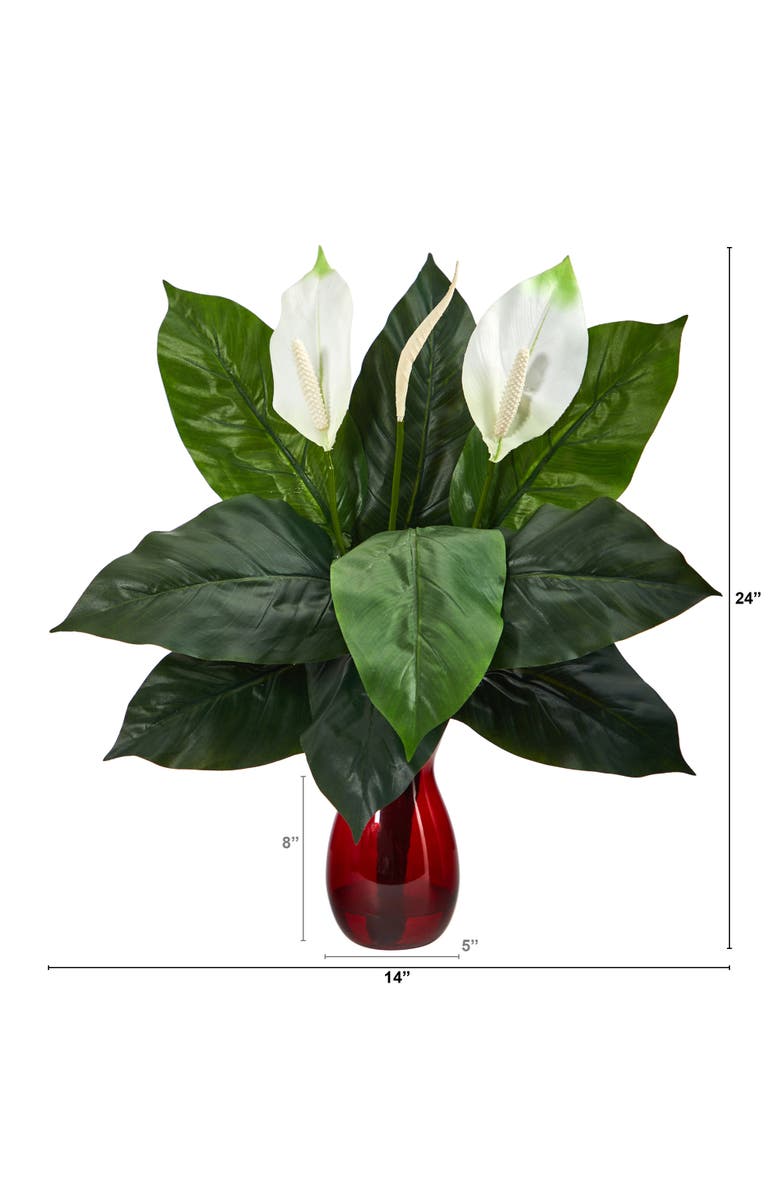 NEARLY NATURAL 24-in Spathiphyllum Artificial Plant in Ruby Planter, Alternate, color, Green