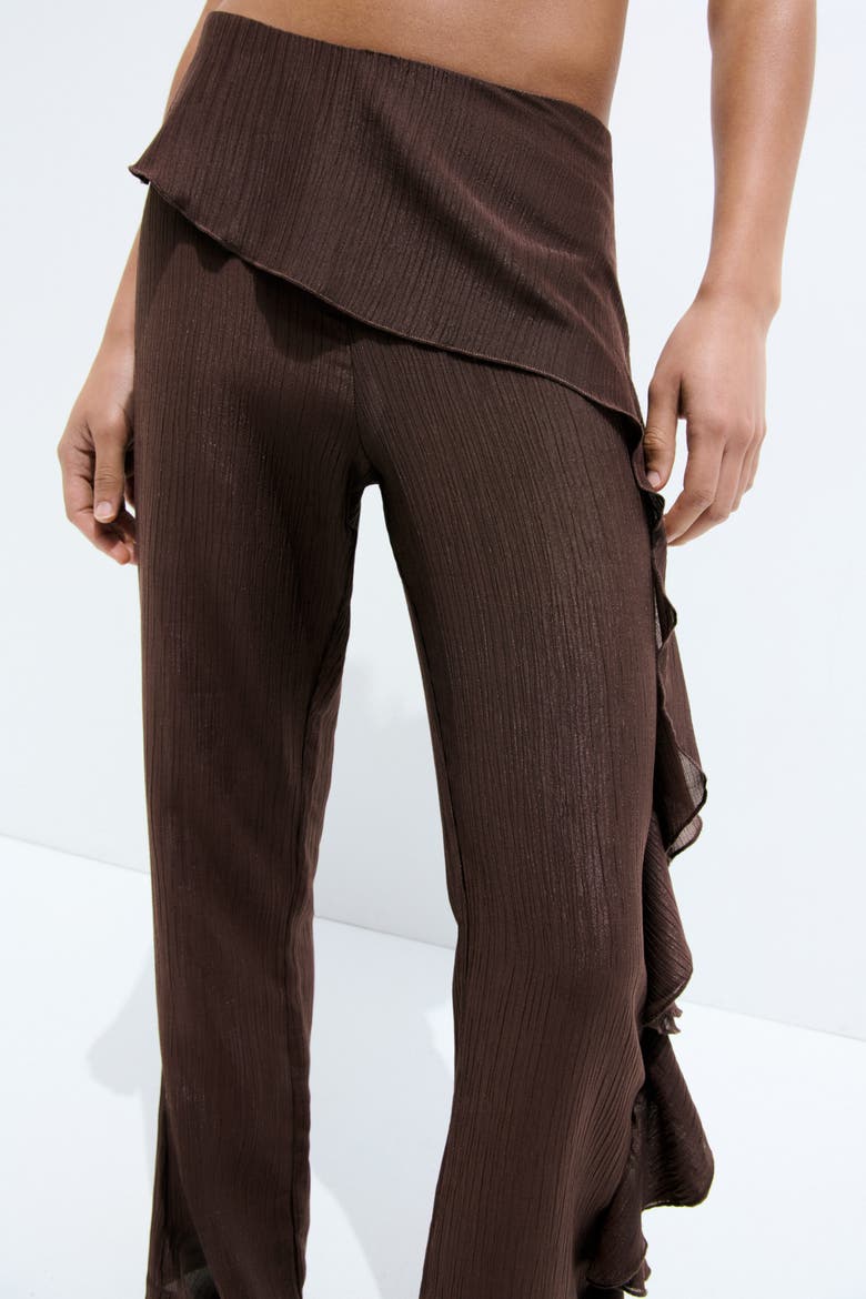 Flounced Crinkled Pants, Alternate, color, Dark brown