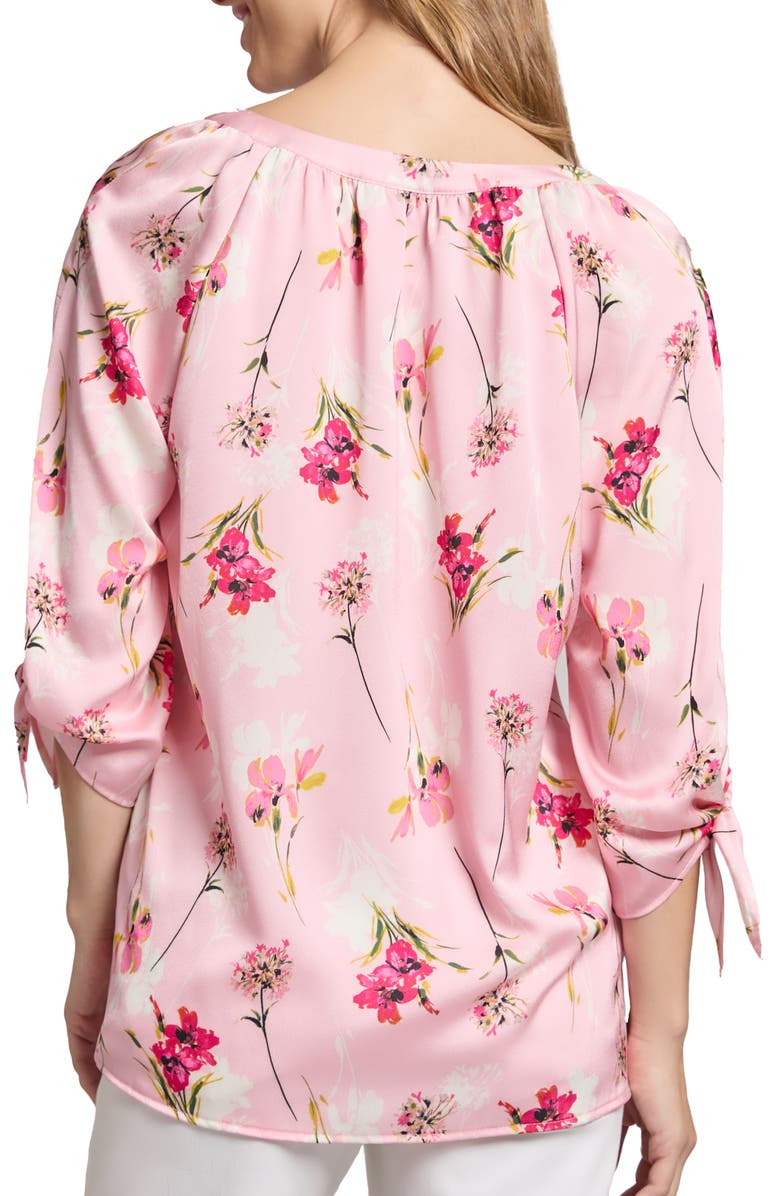 Jones New York Floral Three Quarter Sleeve V-Neck Top, Alternate, color, 