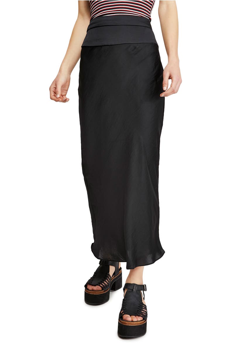 Normani Bias Cut Satin Skirt, Main, color, BLACK