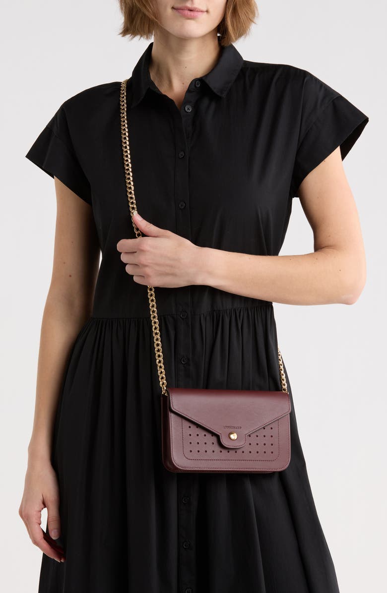 Longchamp Mademoiselle Leather Wallet on a Chain, Alternate, color, Burgundy