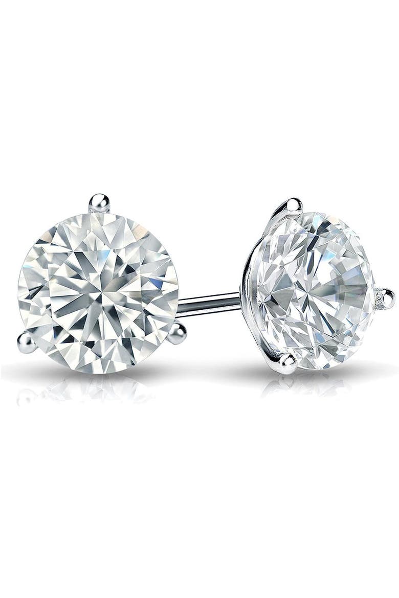 14k White Gold Lab-Grown Round Diamond 3-Prong Screw Back Stud Earrings, Alternate, color, .75 Carat  White gold