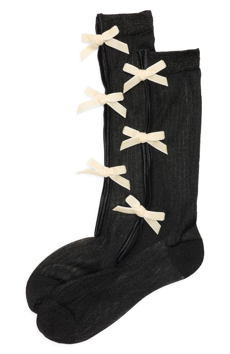 HIGH HEEL JUNGLE Velvet Bow Socks, Alternate, color, Black/ Off White