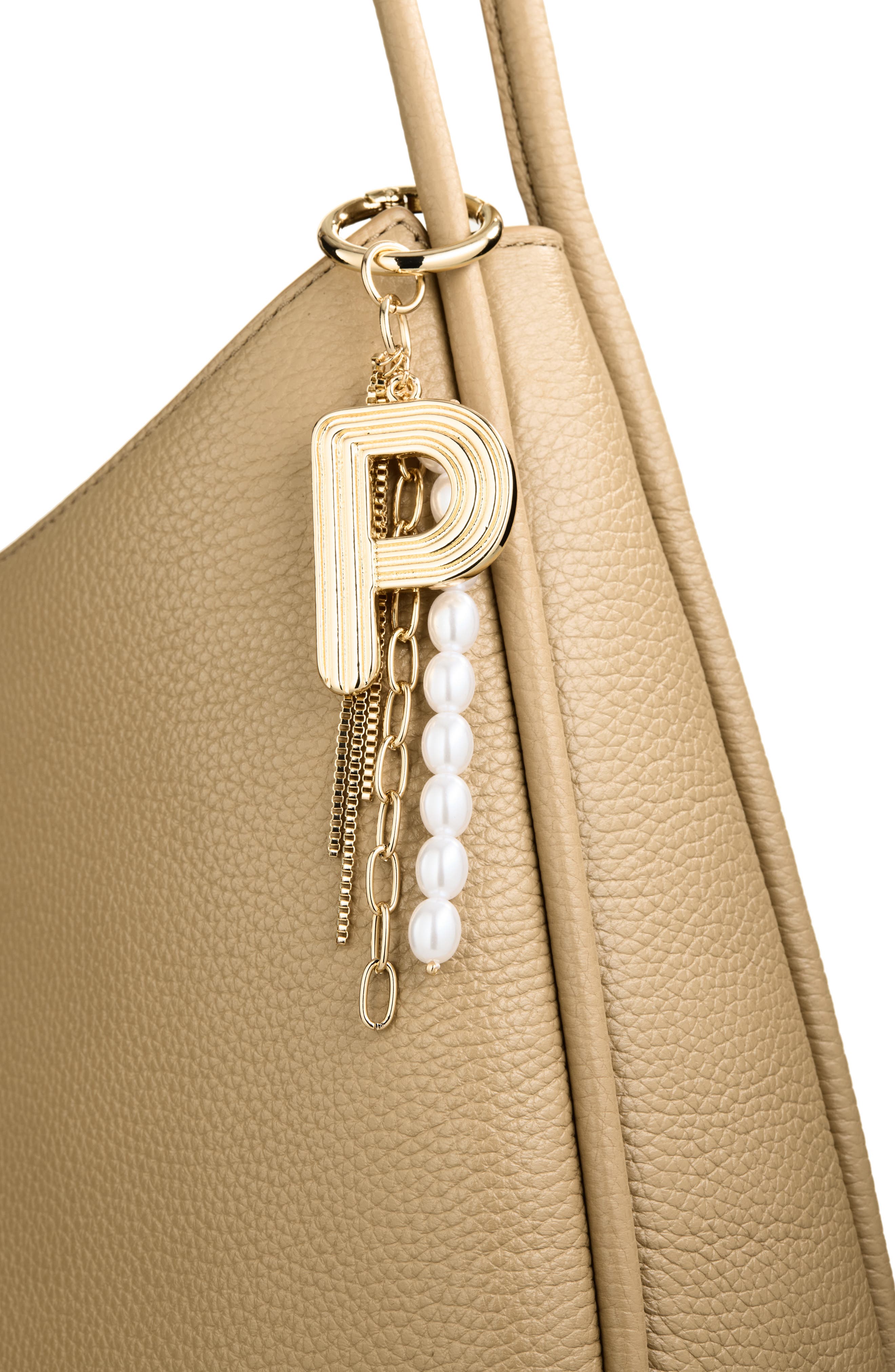 Initial Faux Pearl Bag Charm, Alternate, color, P- WHITE- GOLD