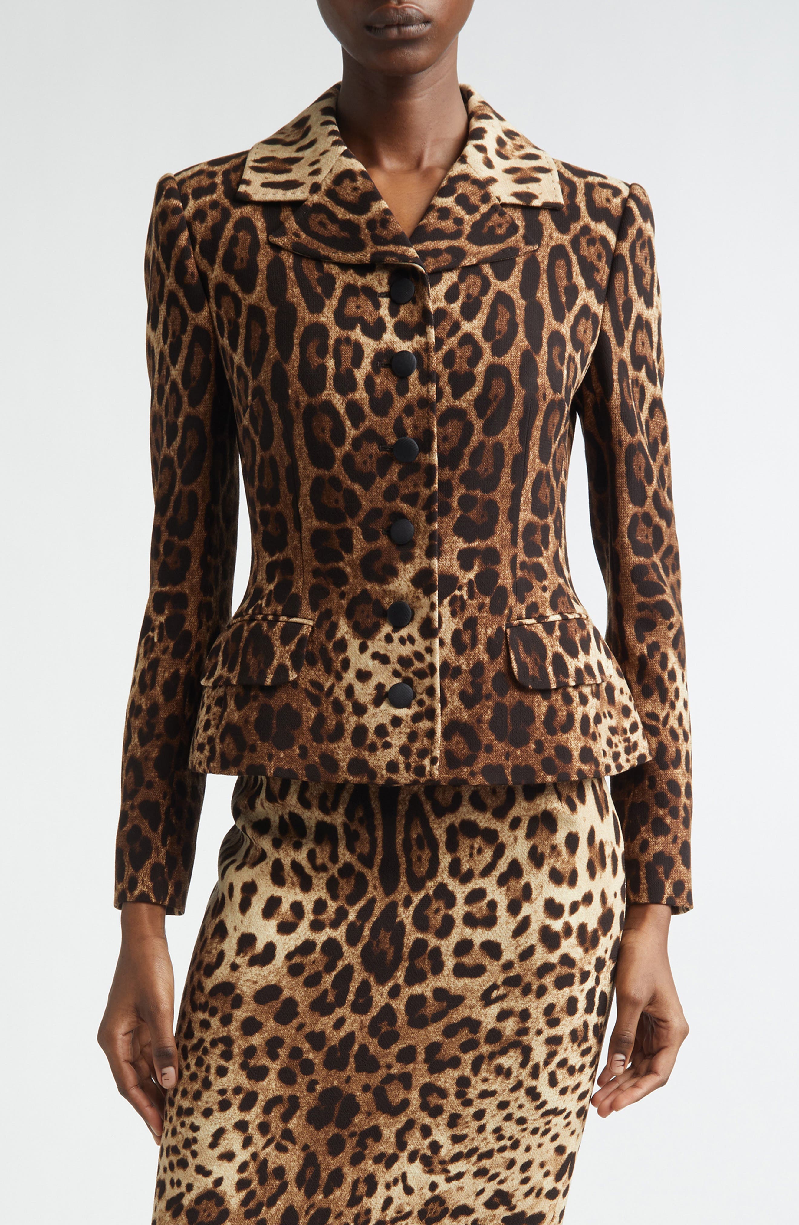 Leopard Print Single Breasted Wool Crepe Jacket