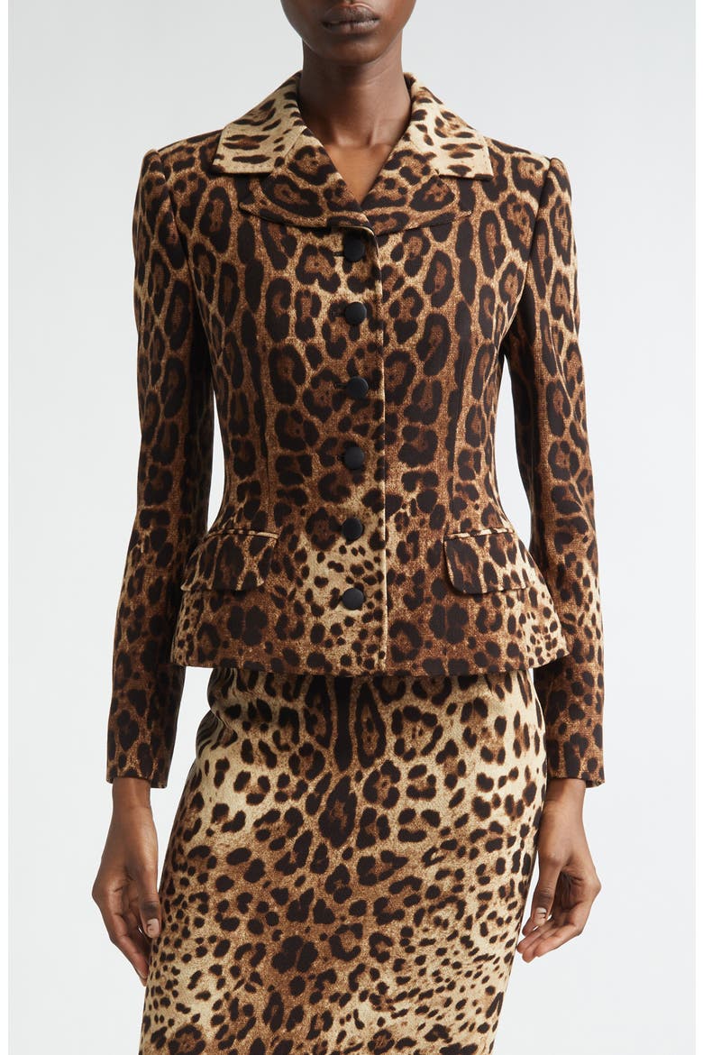 Leopard Print Single Breasted Wool Crepe Jacket, Main, color, LEO NEW