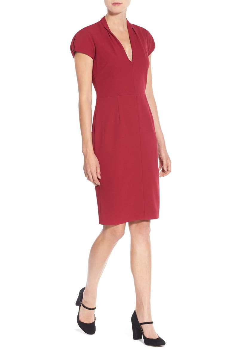 Puffed Sleeve Scuba Sheath Dress, Alternate, color, RUBY
