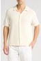 Short Sleeve Plissé Ribbed Button-Up Shirt
