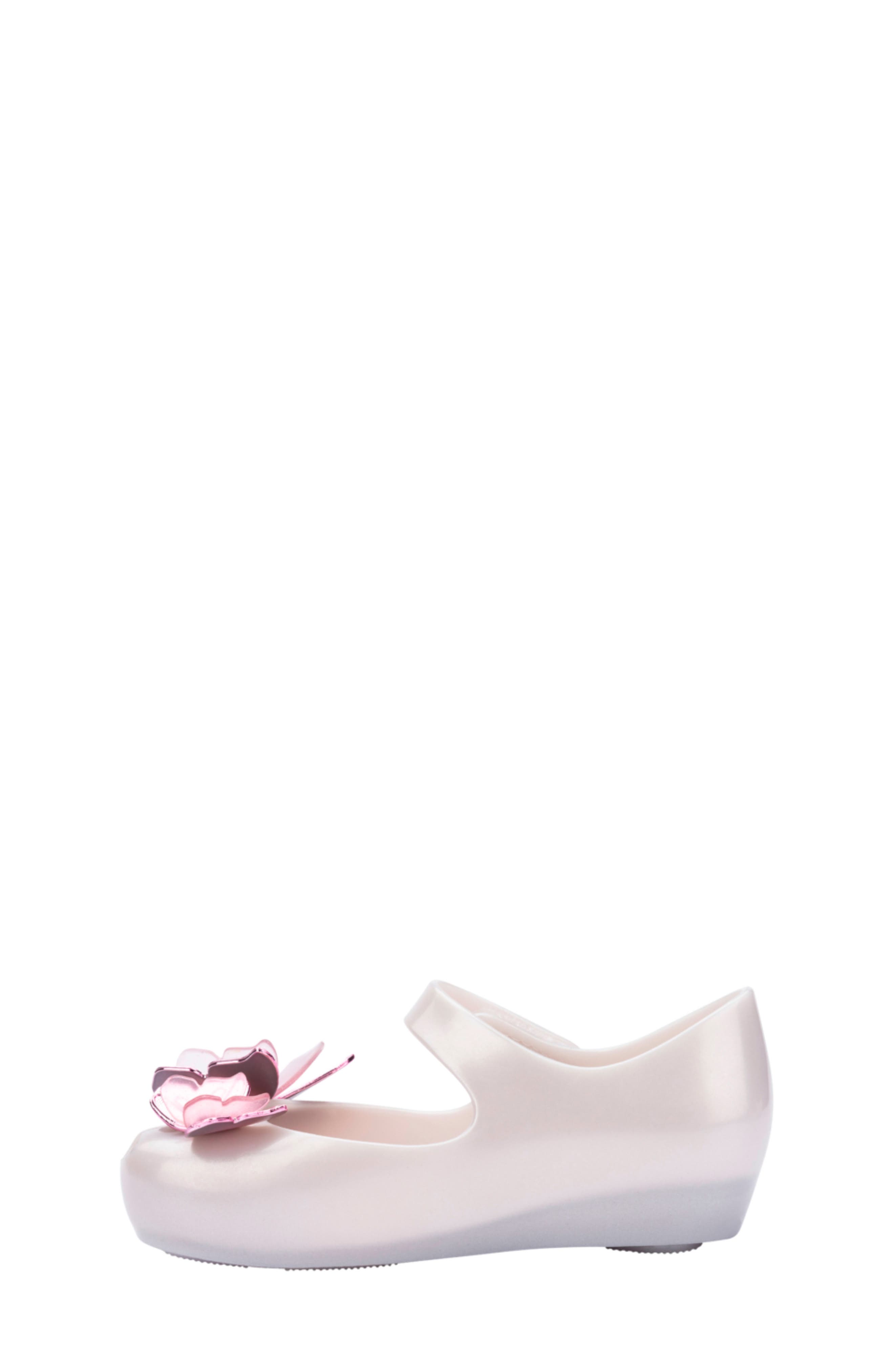 Mini Melissa Ultragirl Butterfly Mary Jane Flat, Alternate, color, Pearly White /Pink