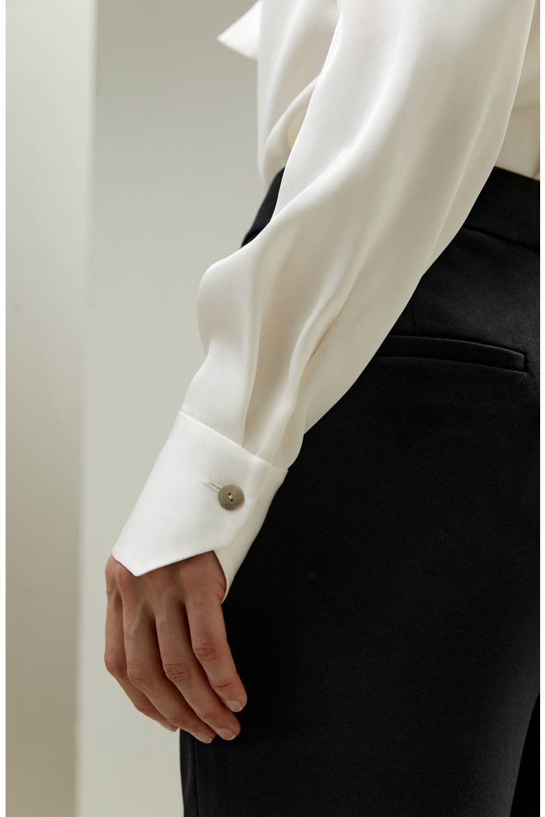 Women's Silk Turtleneck Ribbon Blouse, Alternate, color, Natural white