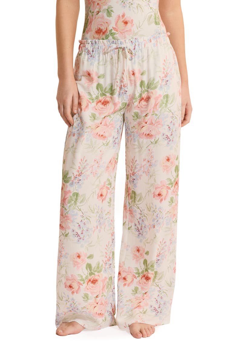 Orchidee Floral Wide Leg Pajama Pants, Main, color, ECRU
