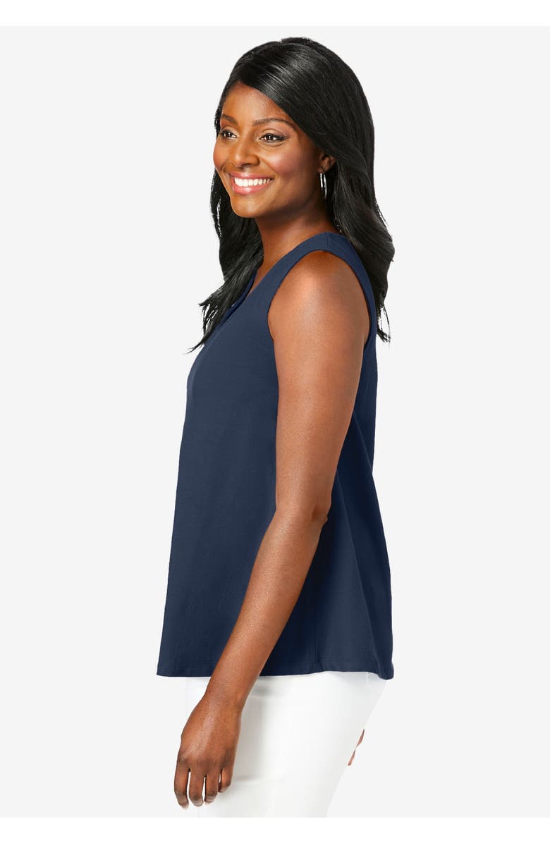 Jessica London Stretch Cotton V-Neck Trapeze Tank, Alternate, color, White