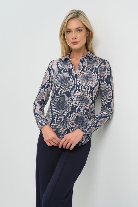 Printed Tania Long sleeve Snap Front Top