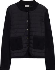Moncler Quilted Down & Virgin Wool Knit Cardigan