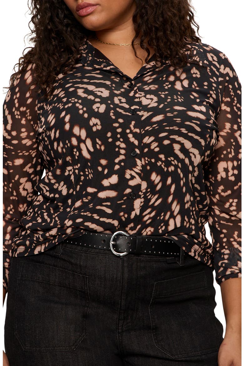 Fitted Mesh Button-Up Shirt, Alternate, color, NOCTURNAL BLACK