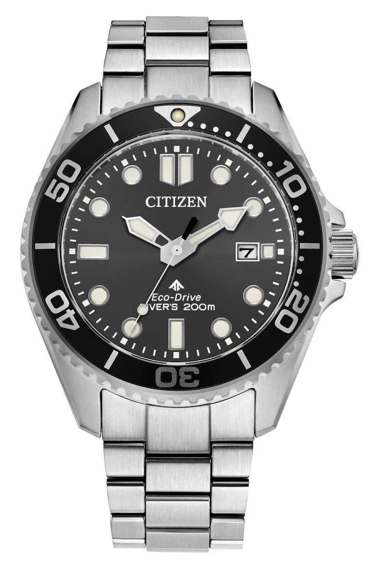 Promaster Dive Eco-Drive Bracelet Watch, 41mm, Main, color, SILVER-TONE
