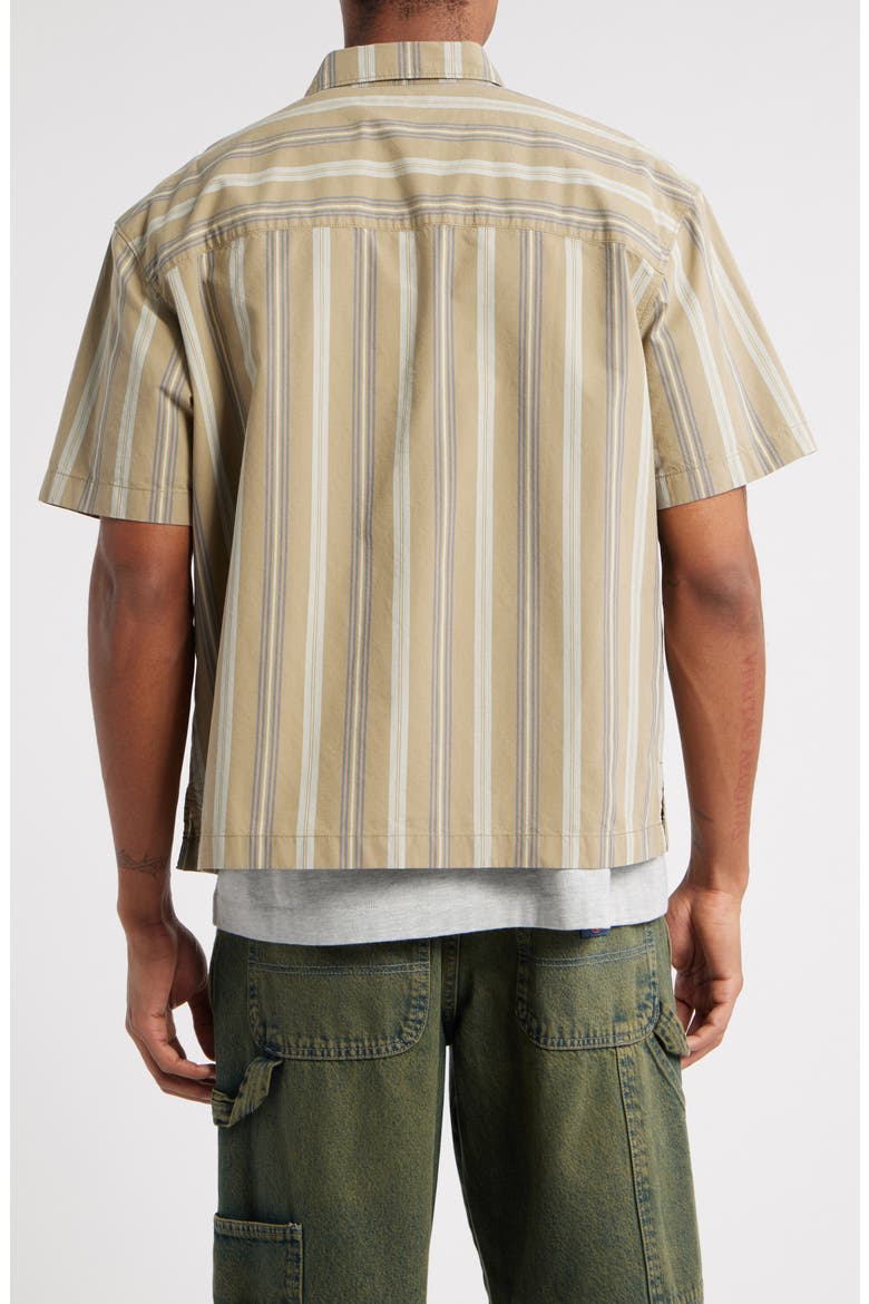Boxy Camp Short Sleeve Button-Up Cotton Shirt, Alternate, color, OLIVE UTILITY STRIPE