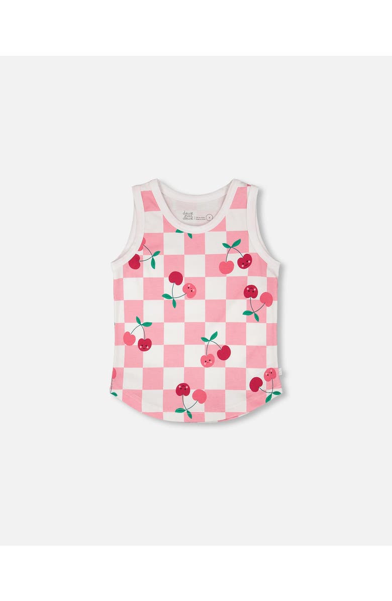 Deux par Deux Organic Cotton Jersey Cherries Sleeveless Tank Top, Main, color, Pink Printed Cherries