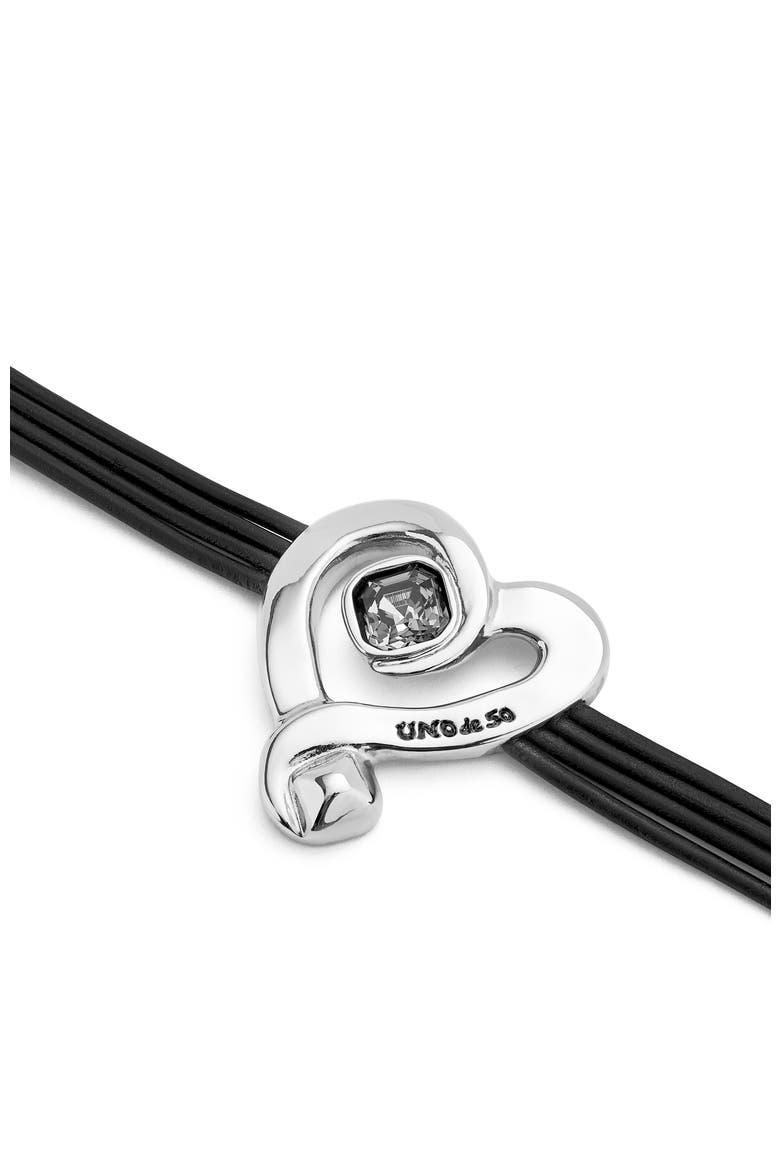 Black Crystal Heart Leather Bracelet, Alternate, color, Silver