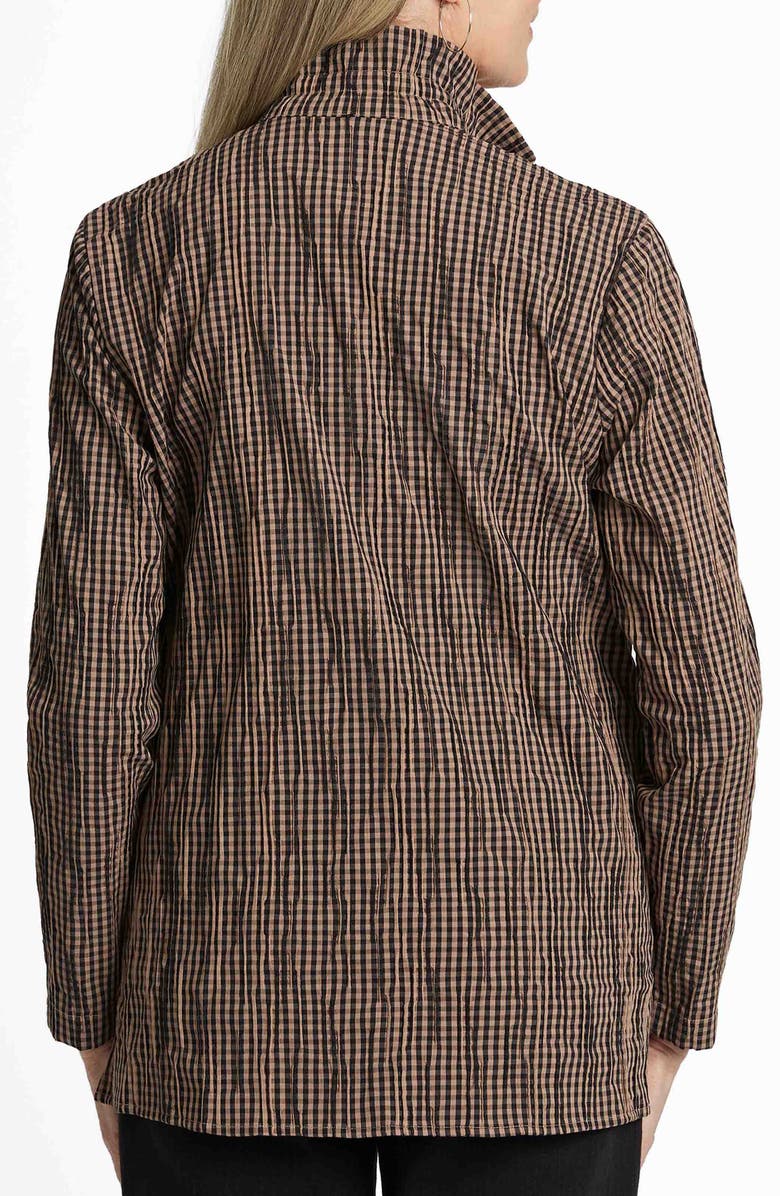 Foxcroft Carolina Crinkled Gingham Cotton Blend Shirt Jacket, Alternate, color, Almond/ Black