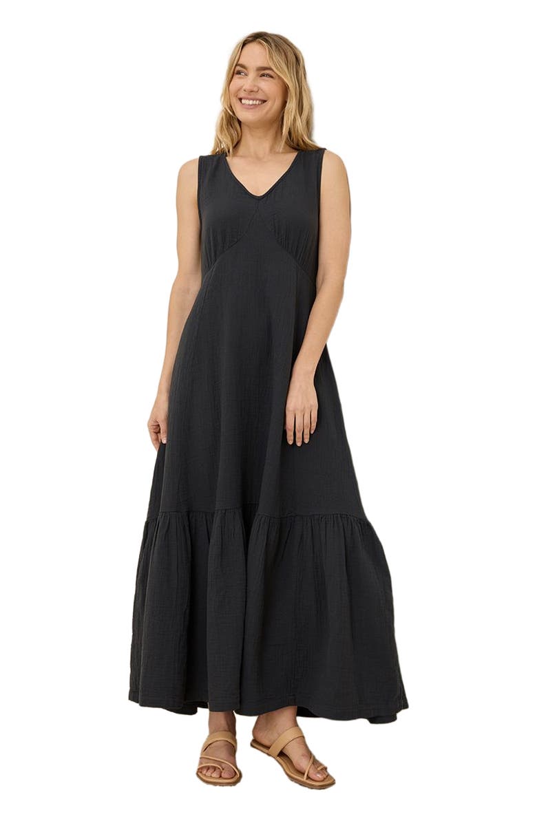 Pact Organic Cotton Double Gauze Beach To Brunch Dress, Main, color, Black