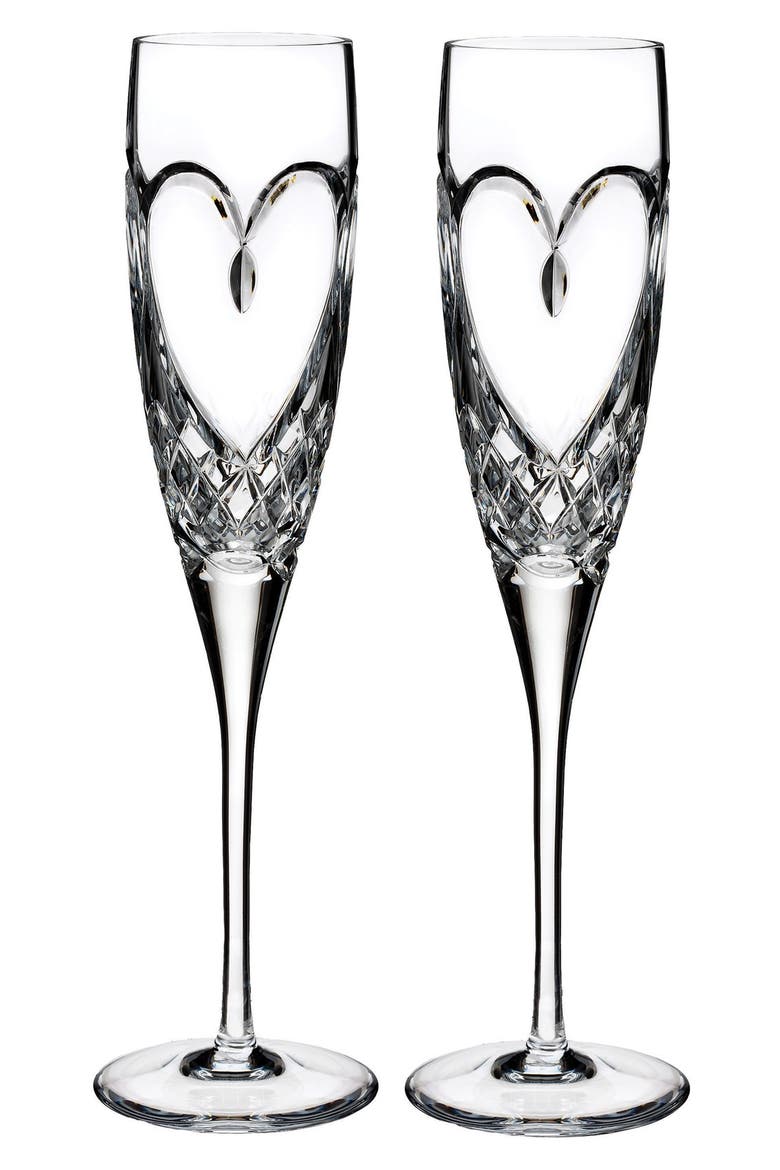 True Love Set of 2 Lead Crystal Champagne Flutes, Main, color, CLEAR