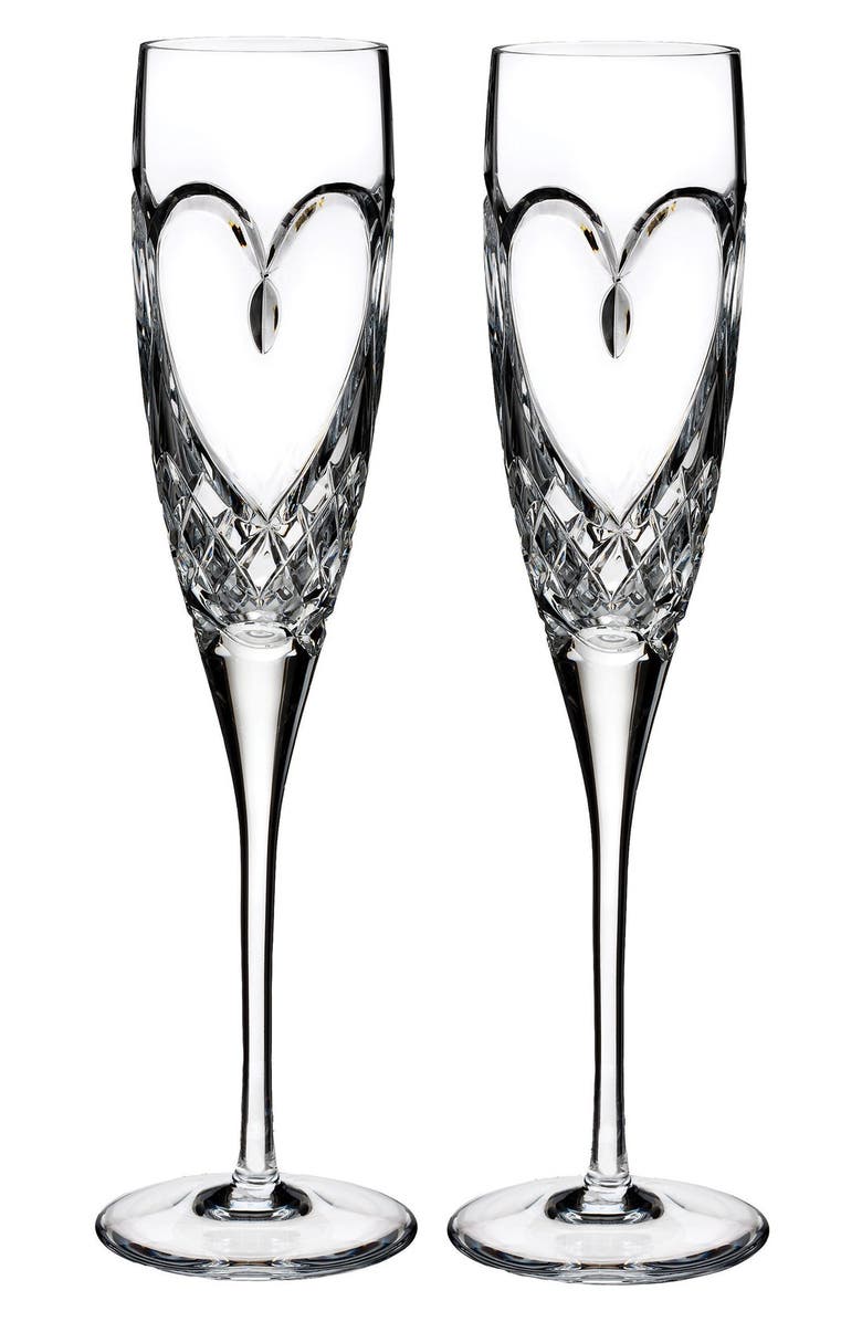 Waterford True Love Set of 2 Lead Crystal Champagne Flutes, Main, color, Clear