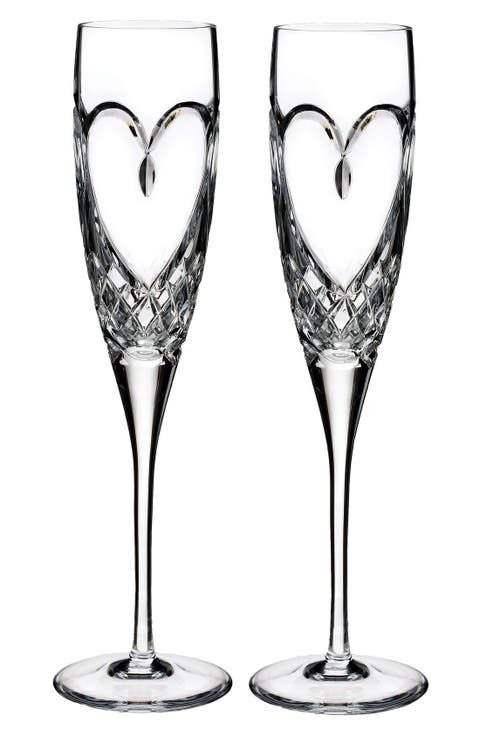 True Love Set of 2 Lead Crystal Champagne Flutes