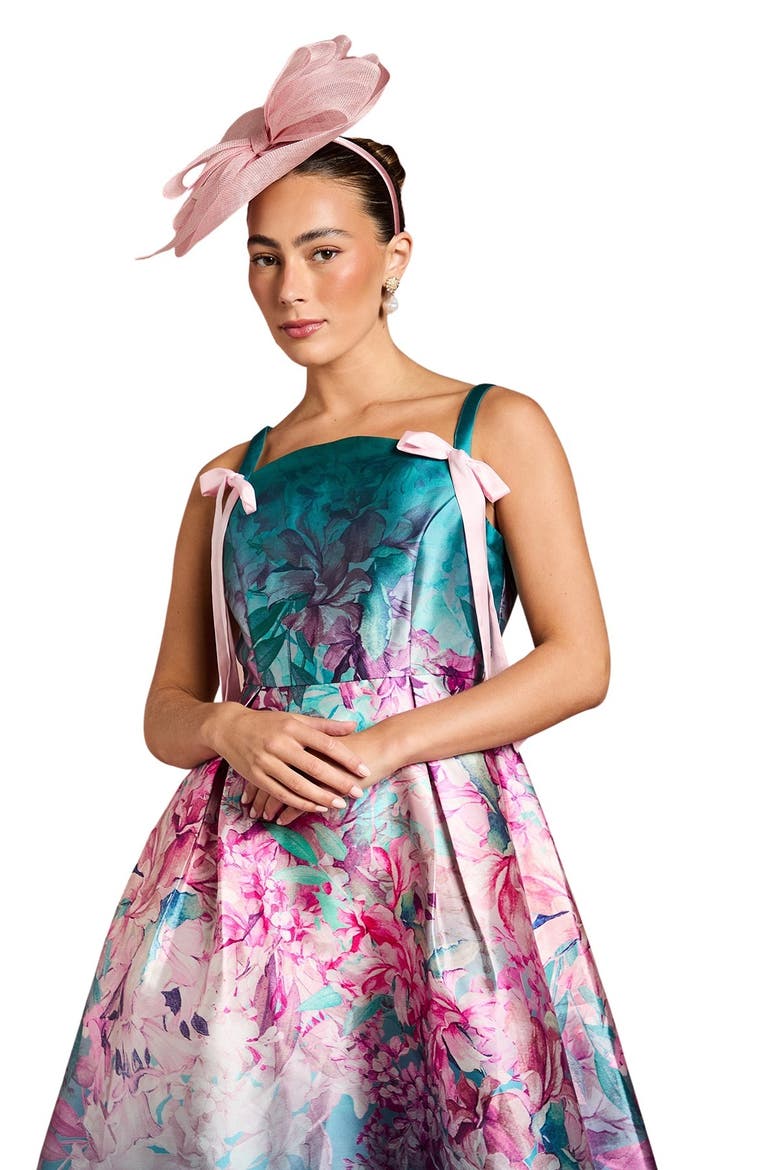 Strappy Bow Detail Twill Midi Dress, Alternate, color, Teal