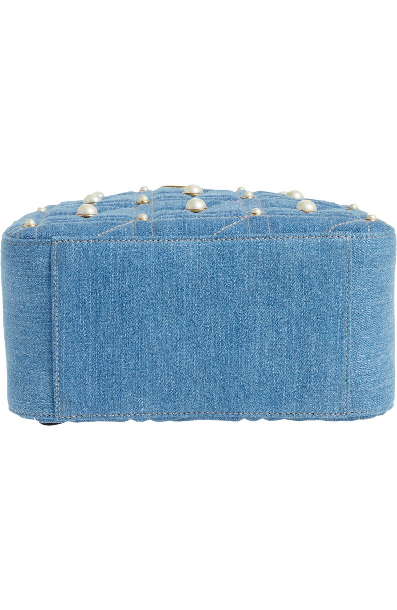 Gucci GG Marmont 2.0 Imitation Pearl Embellished Denim Backpack, Alternate, color,
