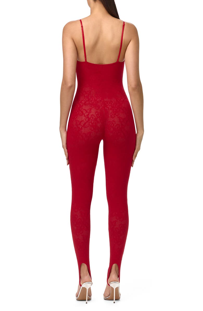 Naked Wardrobe Lace Stretch Lace Stirrup Jumpsuit, Alternate, color, Ruby Red