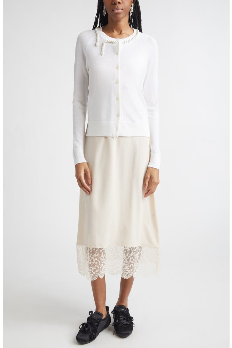 Classic Faux Pearl Merino Wool & Silk Cardigan, Alternate, color, IVORY/ PEARL2