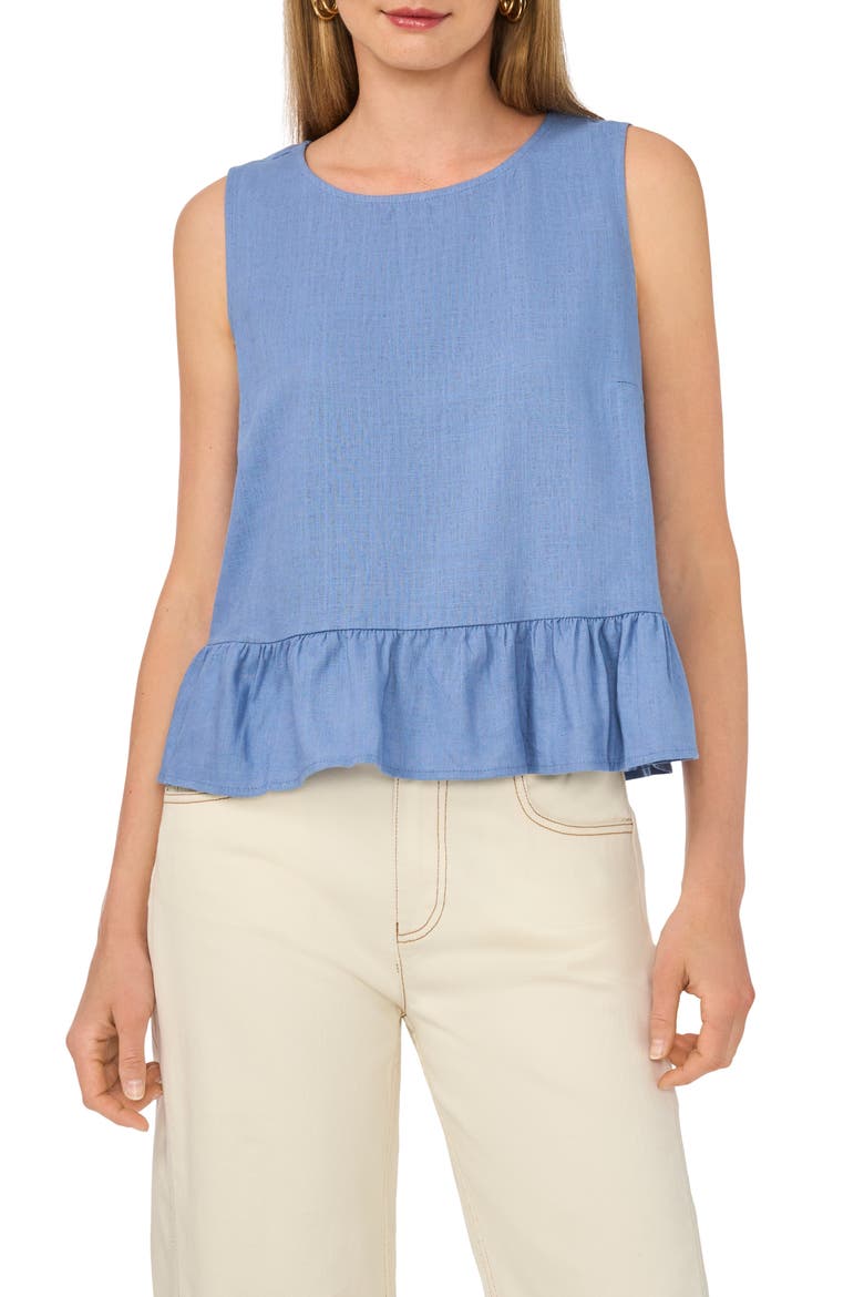 Sleeveless Peplum Top, Main, color, CADET BLUE