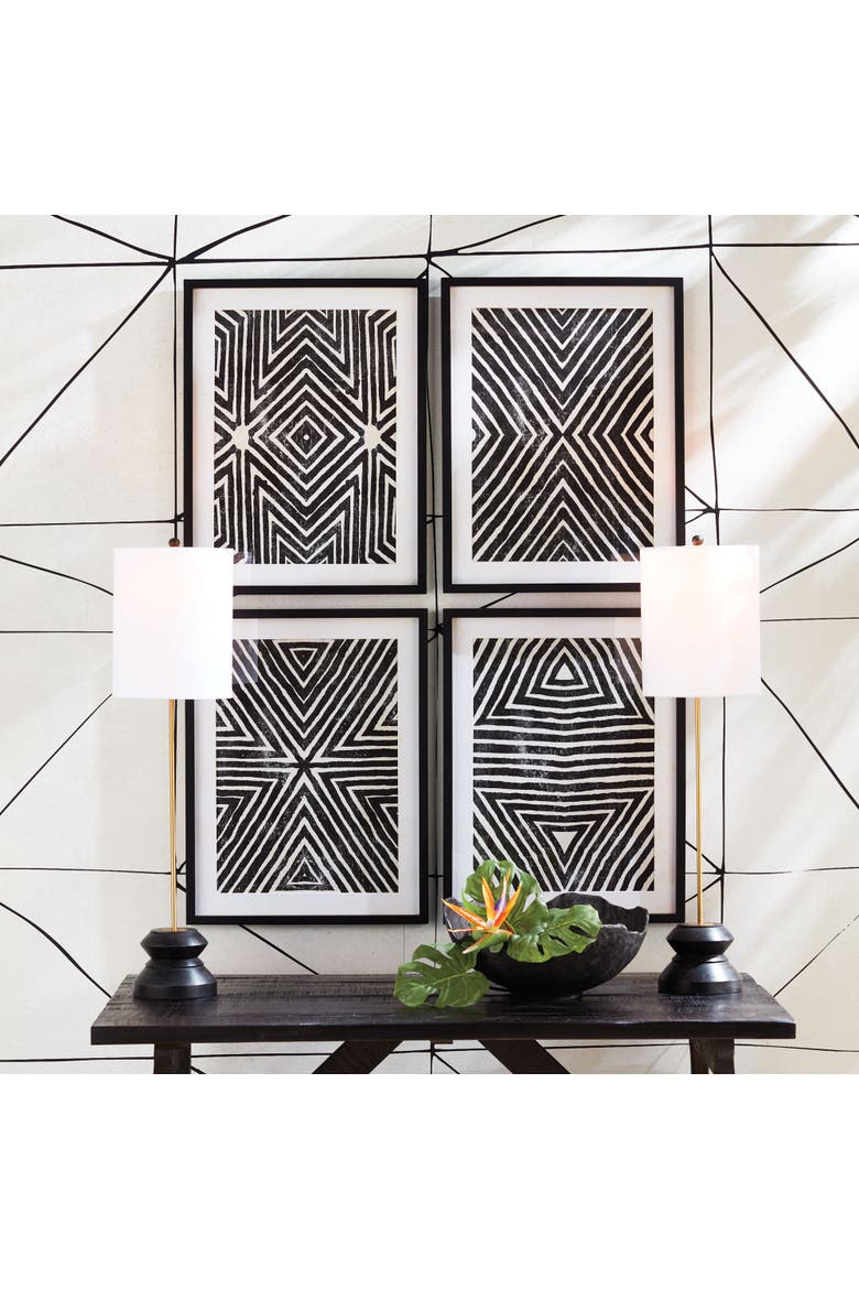 Achromatic Geometric Prints, Set Of 4, Alternate, color, Black